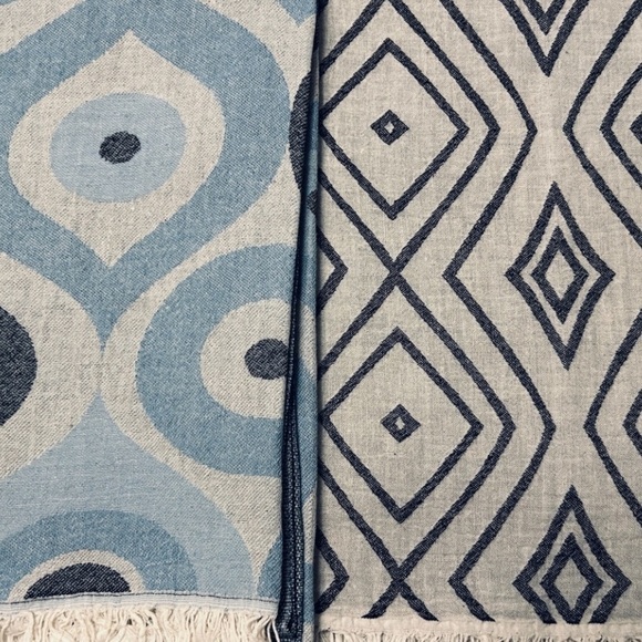 Boho Aztec Travel Blanket Free Hand Woven Organic Cotton 2 Side Black White NEW! - Picture 7 of 7